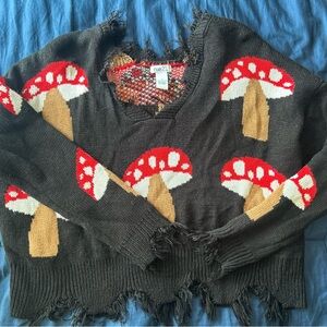 Rue21 Black Sweater with Red Mushroom Design